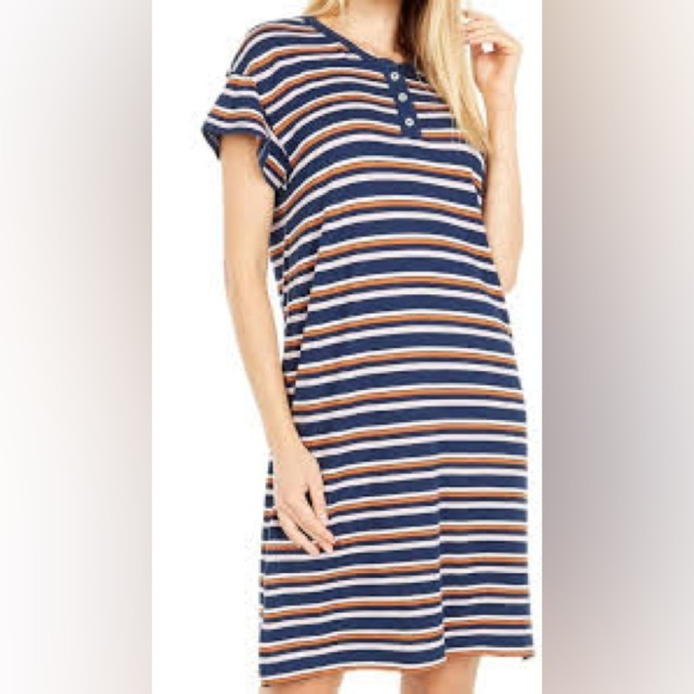 Madewell‎ Striped Navy Orange Pink Henley Dress NWT Size Small Hemp Cotton Blend
